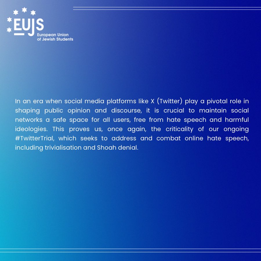 EUJS's tweet photo. Read our statement now regarding Elon Musk's recent accusations against @ADL and their implications on free speech and online safety. https://t.co/OhOYuKfx9a