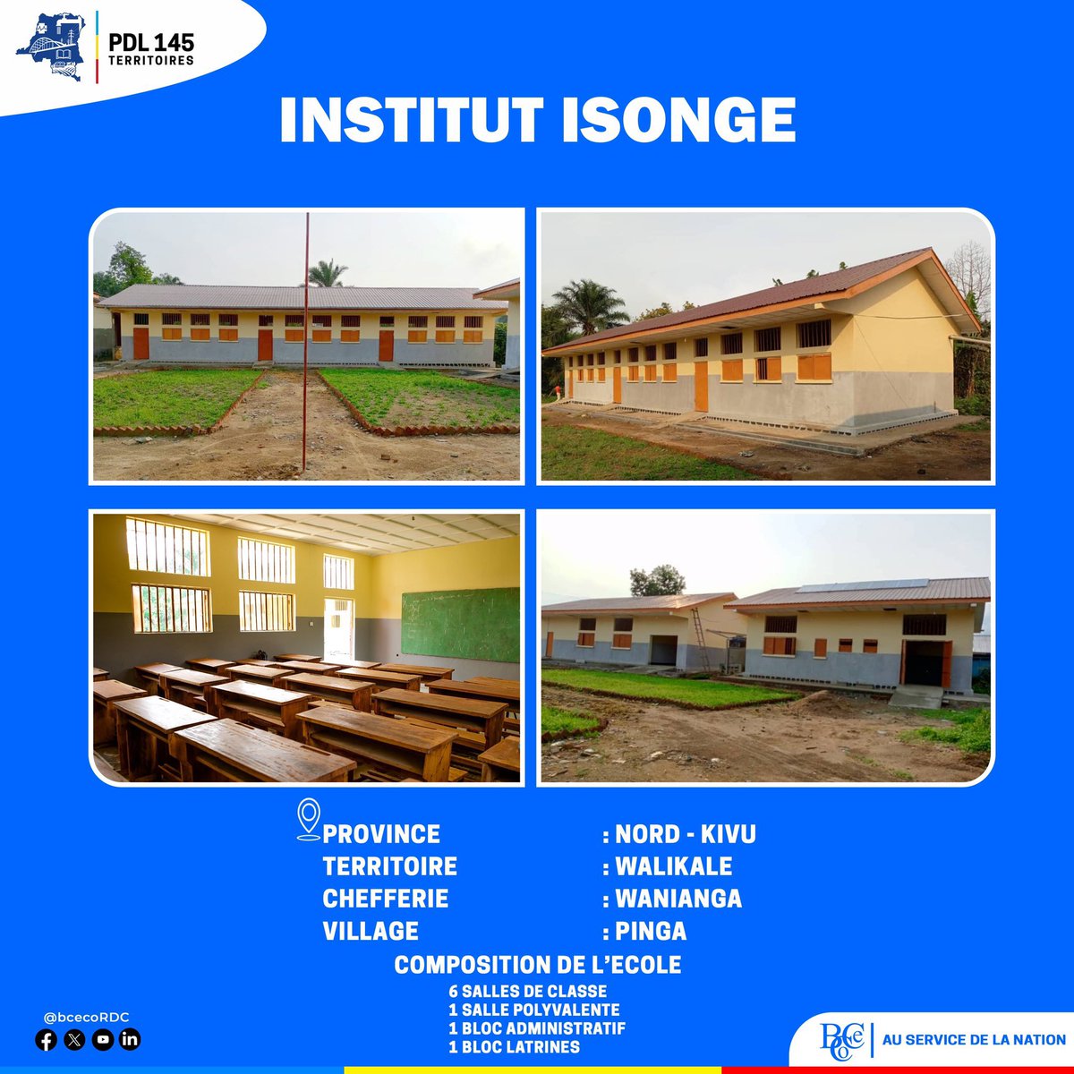 rectusinfo's tweet photo. Le @BCeCoRDC a réceptionné techniquement l’Institut ISONGE à Pinga dans le territoire de Walikale, dans la province du Nord-Kivu. https://t.co/ZcFWc4OqbM