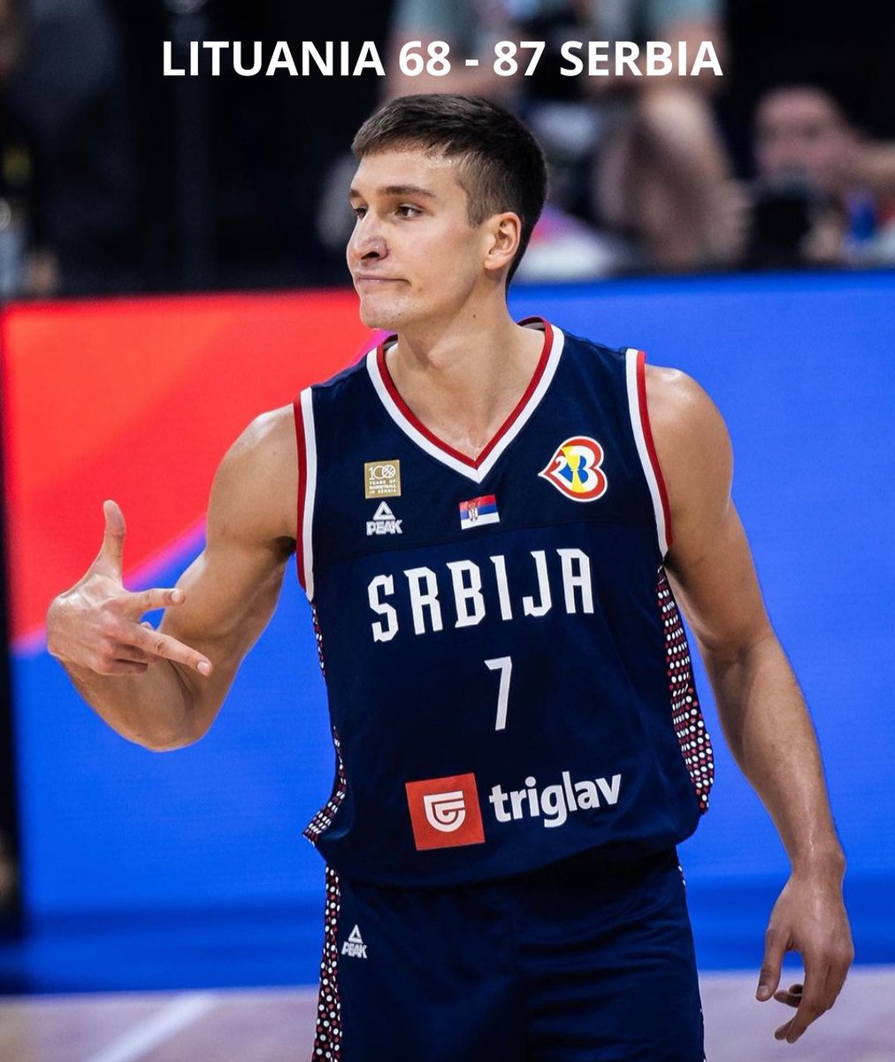 basketafterkobe's tweet photo. SERBIA DESPIDE A LITUANIA Y ES EL PRIMER SEMIFINALISTA 

Bogdan Bogdanovic anotó 21 puntos en 27 minutos, Filip Petrusev aportó otros 17 y Serbia tachó a Lituania 87-68 para meterse en las semifinales del Mundial de básquet. https://t.co/3MJDdDA8m3