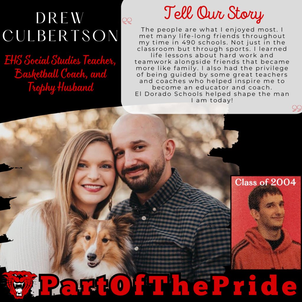 eldoradousd490's tweet photo. Today's #TellOurStoryTuesday Alumni Spotlight is on Drew Culbertson!

Culbertson (Class of 2004) now teaches Social Studies and coaches at EHS. His wife, Emma, is a Student Support Liaison at Skelly!

What's your story? Share it with us here: https://t.co/MIzFqFxnzU https://t.co/cY5Ki3uj4e