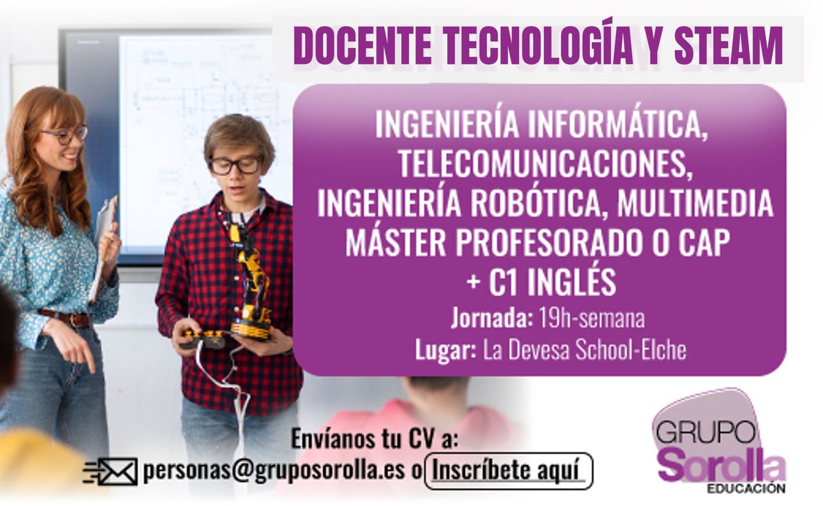 📍#Empleo en La Devesa School #Elche | 𝗗𝗼𝗰𝗲𝗻𝘁𝗲#𝗦𝗧𝗘𝗔𝗠#𝗘𝗦𝗢 💻| Encuentra la estabilidad laboral en una #cooperativa líder en el sector de la #educación ¡Conócenos!👉lnkd.in/e7NiehMj y forma parte del proyecto!👉 lnkd.in/dPsd5ZsU
#trabajo #selección