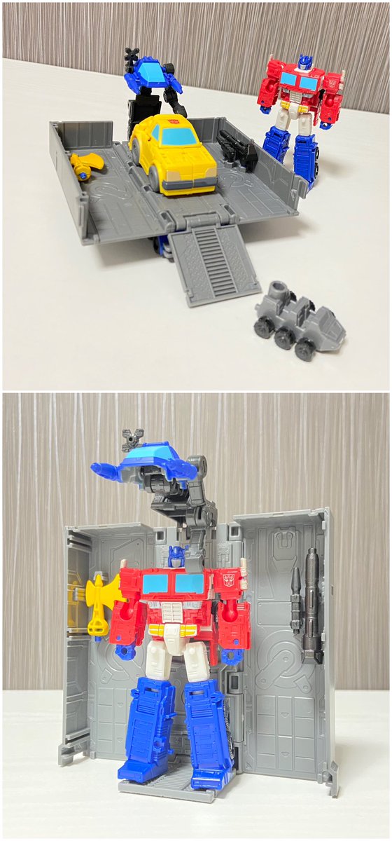 Smokingray7775's tweet photo. legacyコアクラスオプティマスプライム&バンブルビー開封。
まずはオプティマスプライムを変形。国内ではモール限定だったコアクラスオプティマスプライムをよりアニメカラーにし、新規コンテナとローラー、武器(銃×2、アックス)が付属する豪華仕様。オプティマスにアタッチメントを付けてコンテナと接続する方法でアタッチメントはシールドにもなります。今までのコンテナ同様、展開し基地形態やリペアベースに変形可能。コンテナ含んでもとても小型ですが、多様なプレイバリューがある玩具です^ ^！
#トランスフォーマー