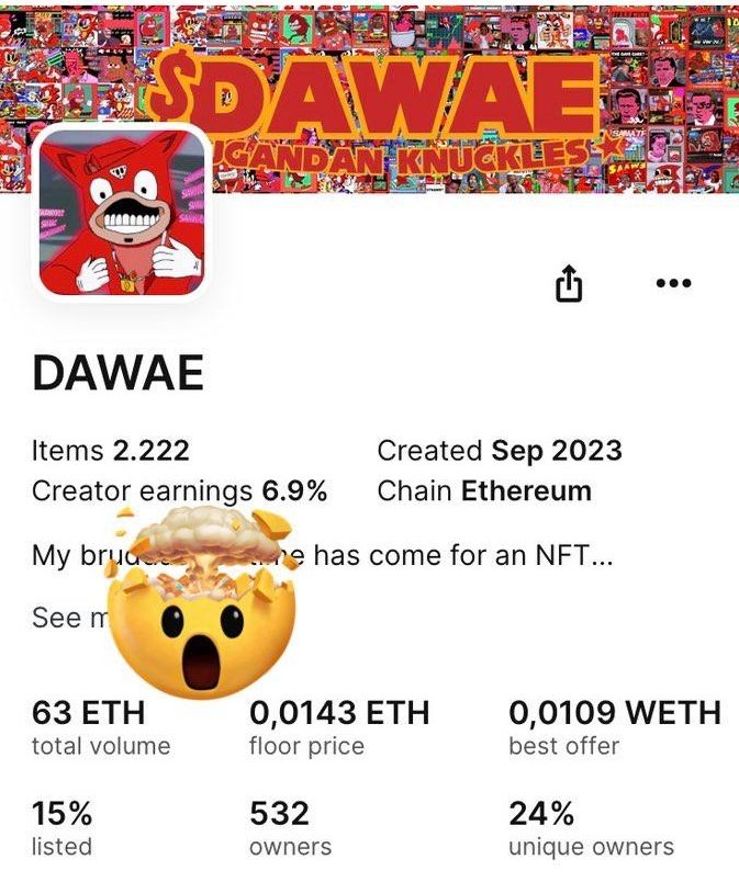 DIS IS DA MAX FOMO ‼️

IF YOU DONT OWN A $DAWAE NFT IDK WHAT TO SAY TO YOU BRUDDA ‼️🥊

UGANDANS MAX BIDDING 🇺🇬

opensea.io/collection/its…