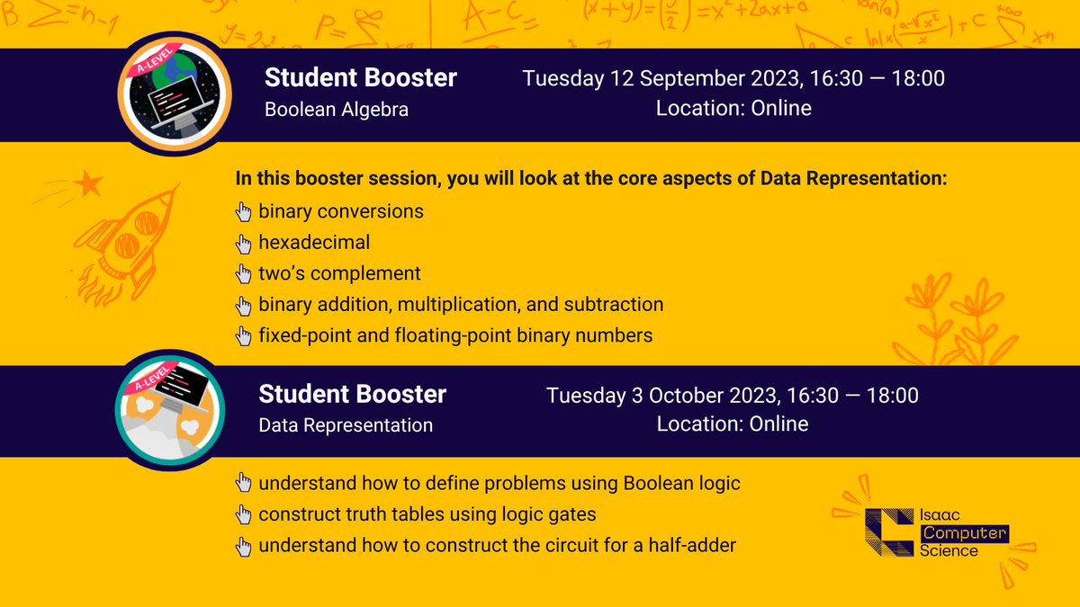 IsaacCompSci's tweet image. ๐ฃ New Student Booster alert ๐ฃ
Join us next week for our Boolean Algebra booster! Or, if that doesn't take your fancy, save the date for our Data Representation booster ๐
๐บ๏ธ learn anywhere
๐ง refresh your knowledge
๐ก boost your confidence
๐ bit.ly/44DNBGe