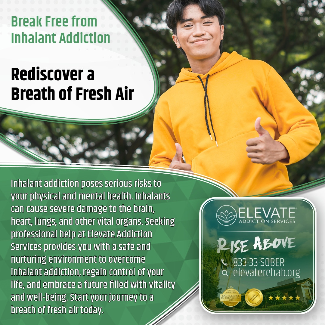 RehabElevate's tweet image. #Inhalant #addiction can suffocate your #dreams, but at Elevate Addiction Services, we offer the #support and guidance you need to break free and #breathe #life into your #aspirations once again. Start your# journey to a brighter tomorrow today. elevaterehab.org/resources/unde…