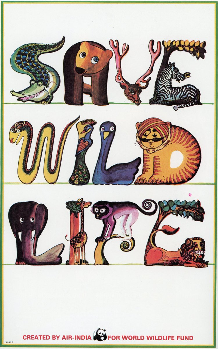 texmagtm's tweet photo. World Wildlife Fund, 1975 poster "Join the Family" S.N. Surti https://t.co/q4mW67s7Et