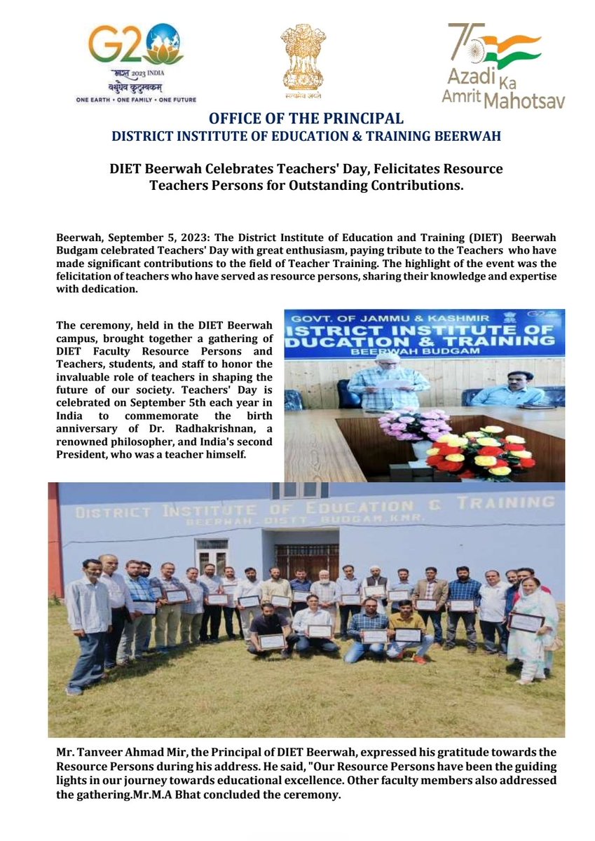 DIETBudgam's tweet photo. DIET Beerwah Budgam celebrates Teachers Day https://t.co/G9LbJM5ciu