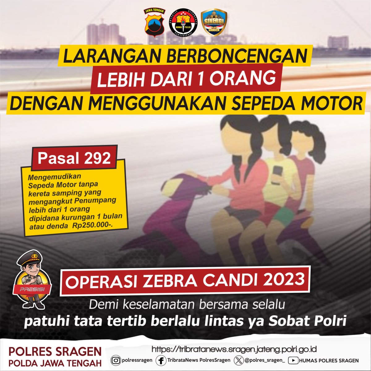 PolsekJenar's tweet photo. Operasi Zebra Candi 2023 Polres Sragen.

"Larangan berboncengan lebih dari satu orang dengan menggunakan sepeda motor" https://t.co/3utPZafCsB