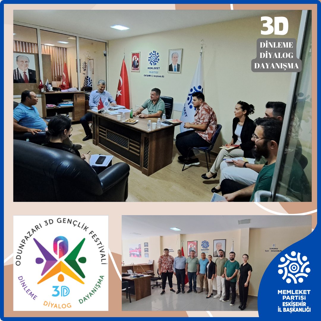 Odunpazarı 3D Gençlik Festivali çerçevesinde partimize Eskişehir Avr.Bir.Der.yön.Kur.bşk.Doç.Dr. Erhan Akdemir ve Festival heyeti bir ziyaret gerçekleştirmiştir. Gençler hakkında her türlü oluşuma destek verir, heyet nezdinde tüm emeği geçenlere teşekkür ederiz.
<a href="/ErhanAkdemirr/">Erhan Akdemir</a>