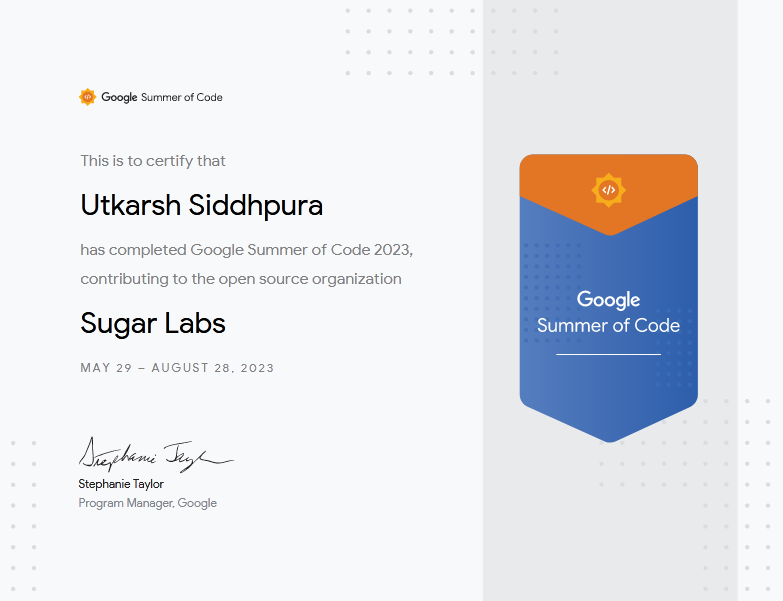 🚀 Exciting News! 🌟
I've successfully completed my Google Summer of Code 2023 journey with Sugar Labs! 🎉. Thank you, <a href="/SugarizerApp/">Sugarizer</a>, for the opportunity, guidance, and support throughout this amazing journey. 🙏
#opensource #GSOC #gsoc23