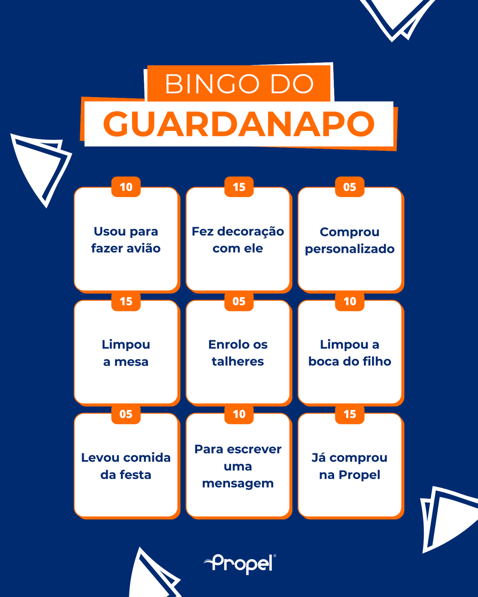propel_global's tweet photo. Vem jogar um bingo com a gente!

São várias as situações em que um guardanapo salva as nossas vidas, por isso, elaboramos um jogo para ver quantos pontos você já fez.

Já deixa nos comentários, qual foi o seu resultado?

Quer fazer um pedido? Acesse o site https://t.co/IFaZpZSnXE https://t.co/qsTnFV5hn0