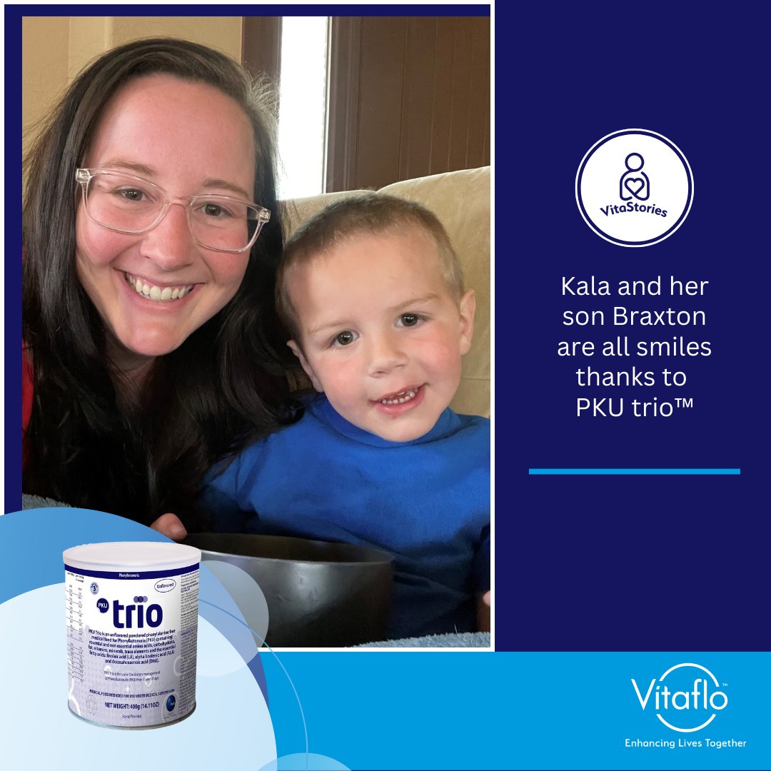 VitafloUSA's tweet photo. When Braxton switched to PKU trio™, his long-term stomach issues were behind him. It was such a relief for his mom, Kala, to be able to focus on other things Braxton enjoys. Request a sample today! Check with your provider b4 making changes to your diet. #VitafloVitality https://t.co/9w5nzxkdsY