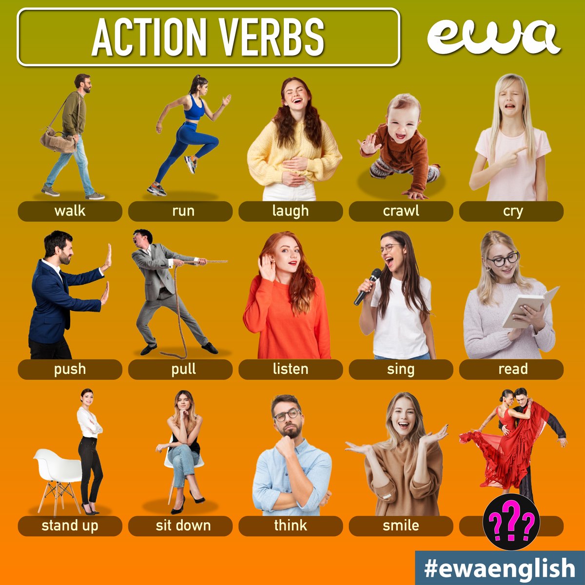 ewa_app's tweet photo. What's the missing word? 🤔 #ewenglish #englishwords #actionverbs https://t.co/V4dkT9ZFtN