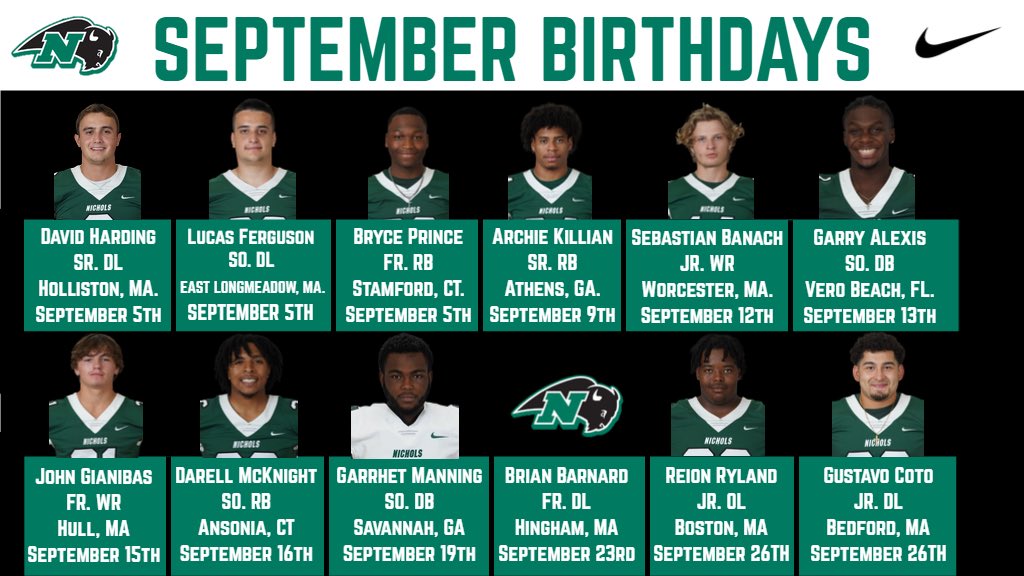 NicholsBisonFB's tweet image. Happy birthday to all of these Bison in September🎉
🦬🦬🦬