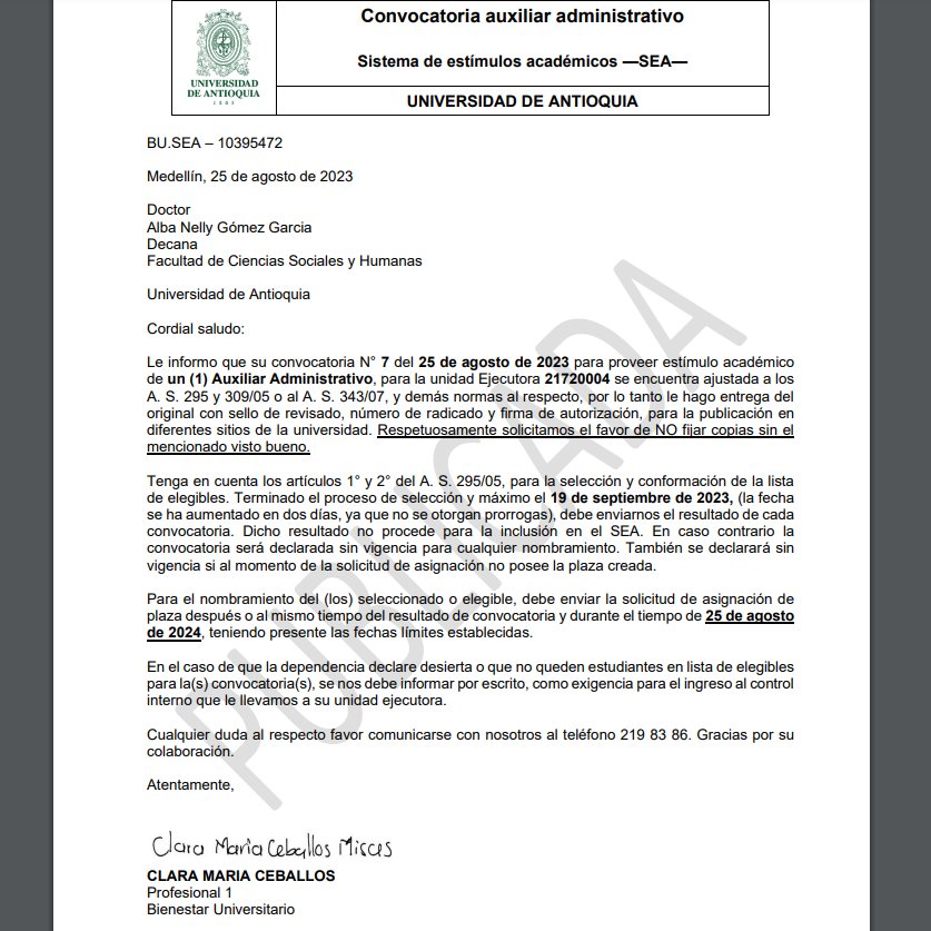 📢Convocatoria No. 7: cargo Auxiliar Administrativo para desempeñar funciones en la Revista de Psicología. Se recibirán hojas de vida hasta el día viernes 8 de septiembre al correo revistapsicologia@udea.edu.co.

Verifica los requisitos⬇️