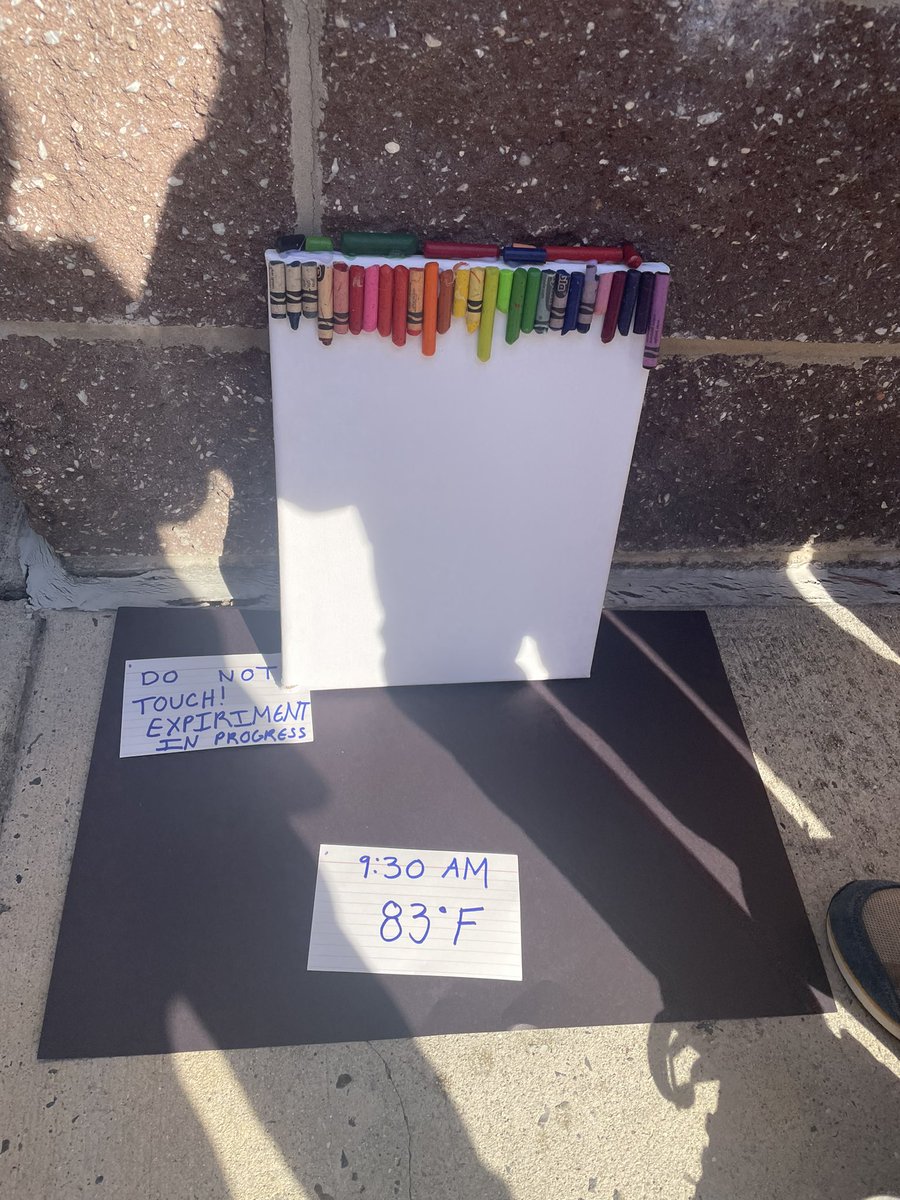 MsCleer's tweet photo. It’s a hot day! Let’s see what happens when we put crayons outside in the sun! ☀️🧐 #BeechTreeFamily #STEAMClass https://t.co/1cFu1oxqU3