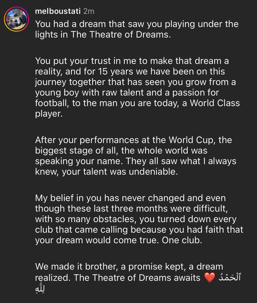 🚨🇲🇦 Sofyan Amrabat’s agent on Instagram  #MUFC ❤️