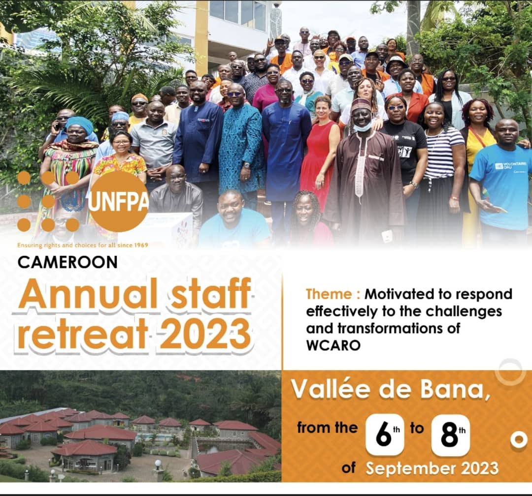 UNFPA Cameroon staff will be on annual retreat from the 6th to 8th September 2023 in Bana, West Region. 

The retreat is aimed at fostering team spirit towards the delivery of the Three Transformative Results (#3TRs) in Cameroon
