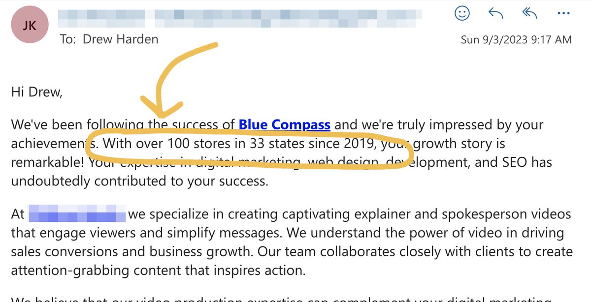 drewharden's tweet image. At @BlueCompass, we&apos;re excited about our 100+ stores in 33 states. Our growth story is remarkable! #spamemail