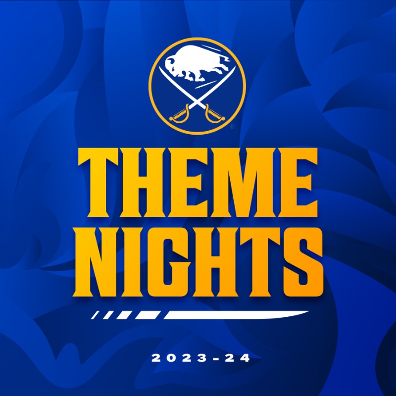 BuffaloSabres's tweet photo. Our theme night schedule is set!

Check it out before single-game tickets go on sale today at 12pm.

#LetsGoBuffalo