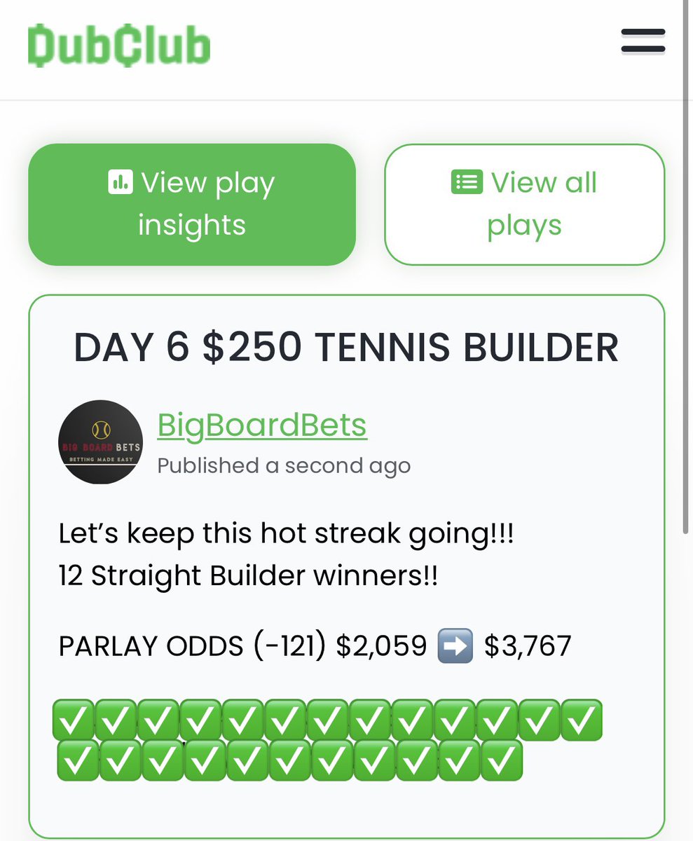 SGP_Vick's tweet photo. DAY 6 🔥🔥🔥🔥🔥

100 Likes + Retweets to unlock 🚨

We starting off nice and early today with a tennis parlay!!
This play will turn 

$2,059 ➡️ $3,767 💰💰💰

⚠️⚠️We haven’t lost a TENNIS BUILDER SINCE LAST WEDNESDAY 🧹🧹🧹

#bettinggoat #win #dubclub #top #GamblingTwitter https://t.co/YiQpElaQdC