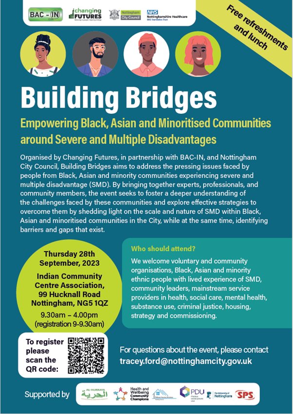 On the 28th September we're hosting Building Bridges at the ICCA.

The event will explore the issues and experience of SMD from a culturally sensitive perspective.

Register here: eventbrite.co.uk/e/building-bri…