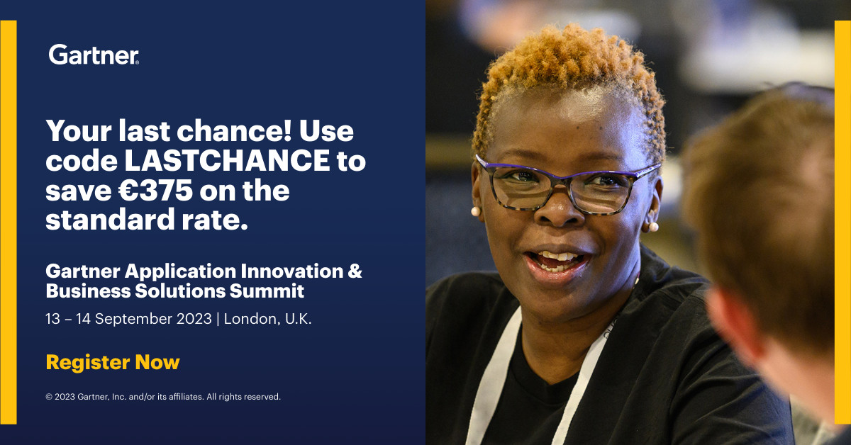 It’s the last chance to join us on 13 - 14 September for #GartnerAPPS. Attend to gain strategic guidance for critical applications' priorities and challenges. Register now before it’s too late: gtnr.it/3qVaKX4 #Application #Innovation