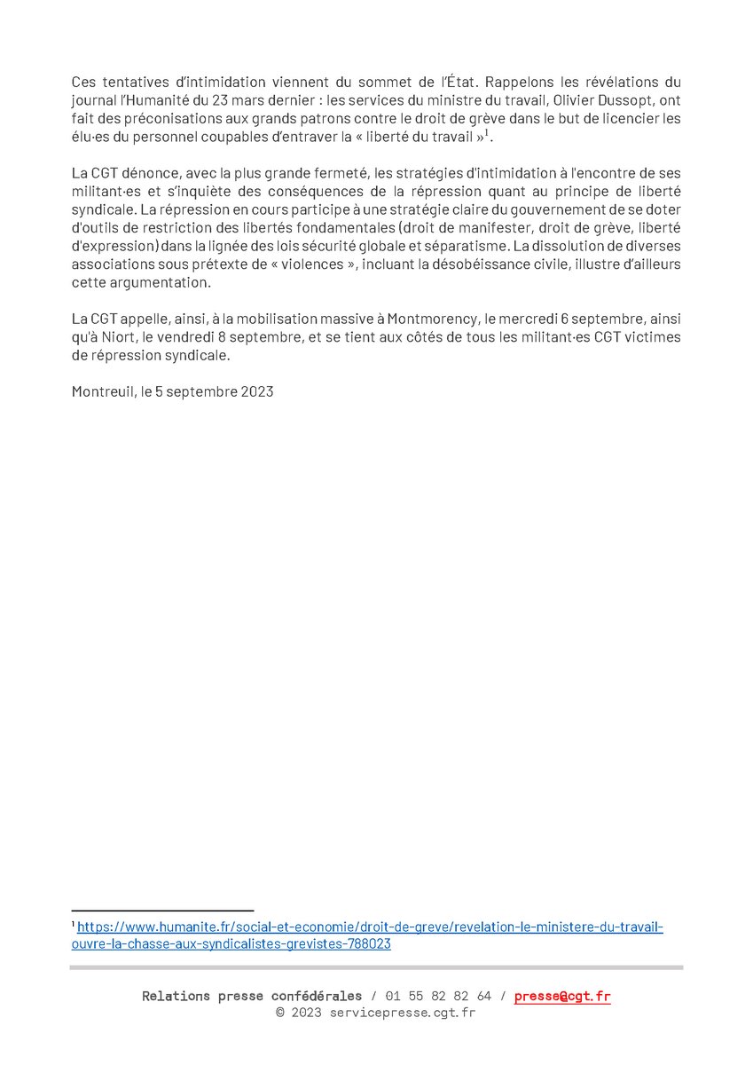lacgtcommunique's tweet photo. 🔴 Répression syndicale : les libertés syndicales fragilisées !

🗓️ RDV demain à 8h30 devant la gendarmerie de Montmorency et vendredi 10h30 Place de la Brèche à Niort.

Communiqué de presse complet en version texte 👇
https://t.co/0Ro6cID3Y8 https://t.co/roYYpTMMkC