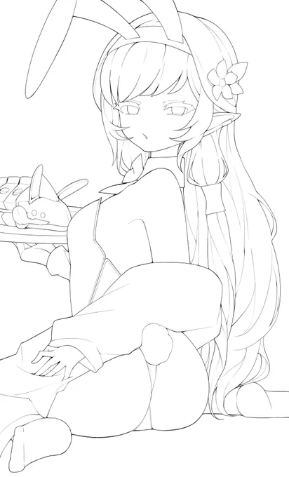 背景はまだだけど
バニーヒマリの線画した 