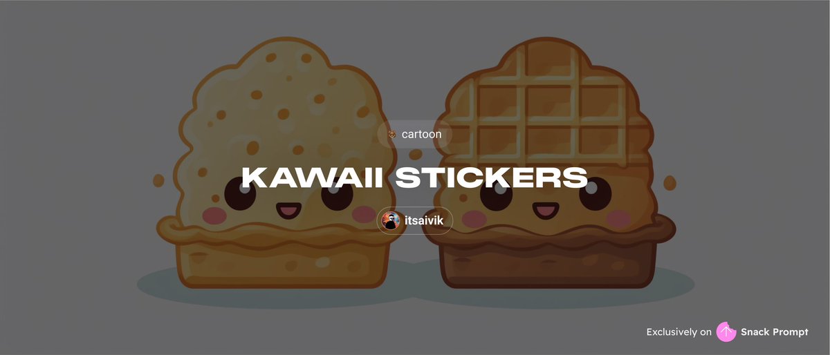 SnackPrompt's tweet photo. This prompt generates cute cartoon designs for stickers, t-shirts, and more! ✨
Prompt:
#insertsubjectoridea, cartoon, kawaii, sticker, white border, #preferedprimarycolors colors, #backgroundcolor background https://t.co/F2yWLqn939
