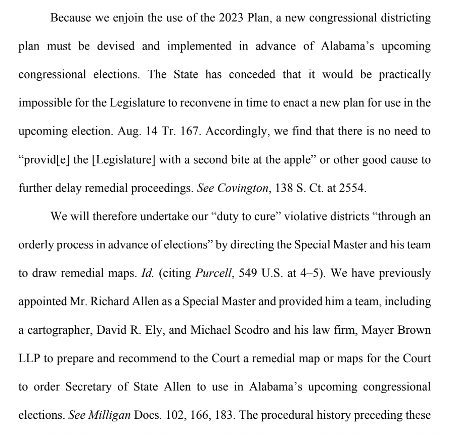 JuddLegum's tweet photo. BREAKING: Republicans in the Alabama legislature ignored the Supreme Court and continued its practice of diluting the Black vote through gerrymandered districts.

Now, a federal court has cut them out of the process and has appointed a special master to draw a fair map. https://t.co/OSDsQjJS6F