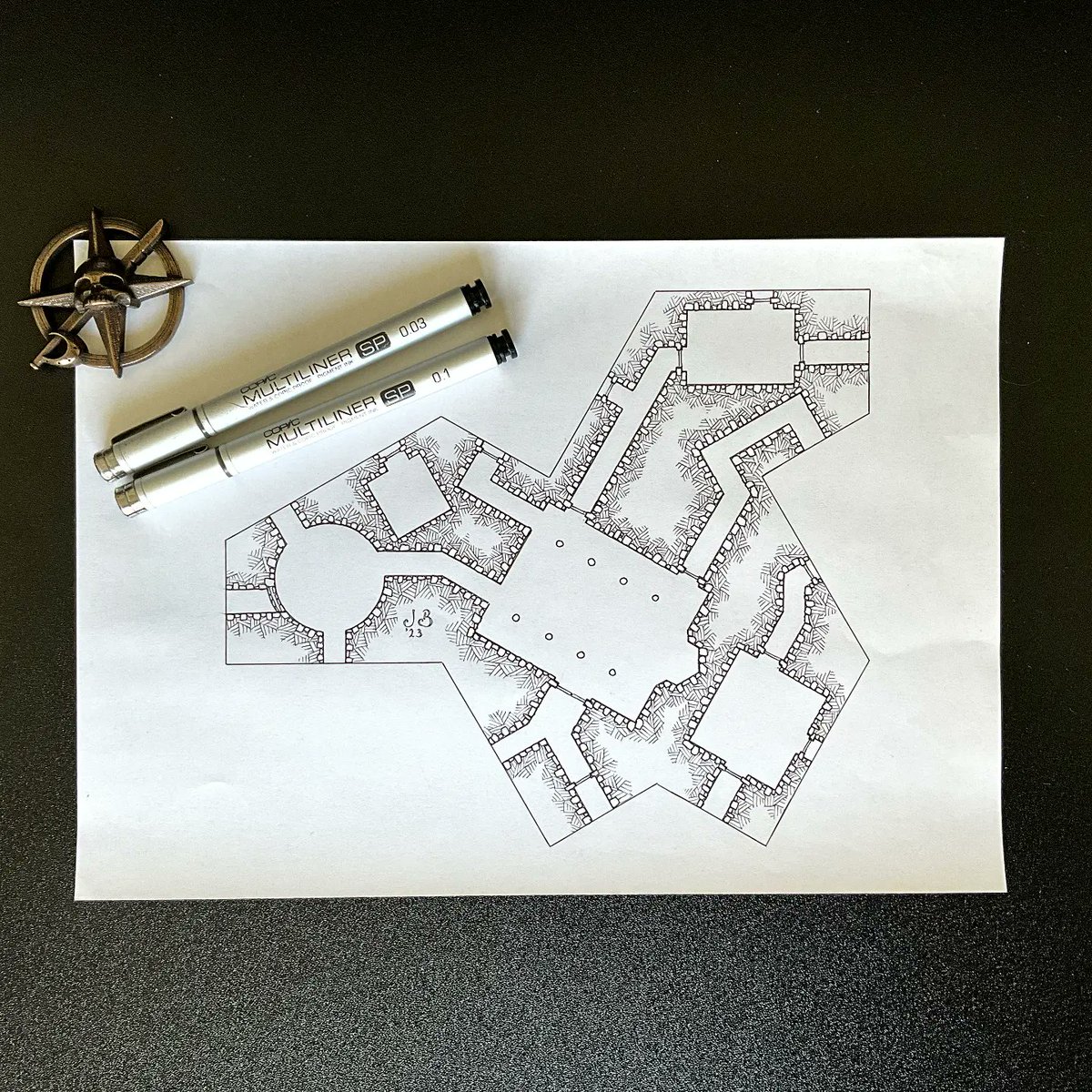 jogbrogzin's tweet photo. First of hopefully many variations of my Aperiodic Hex Dungeon Uni-tile
Thanks @numberphile_official
and @standupmaths
for getting me into these wonderful shapes 🥰
#aperiodicmonotile #einsteinmadhat #dungeontile #numberphile #mattparker #dungeonsanddragons #osrmaps #dnd #rpg https://t.co/uHzZxnvqe2