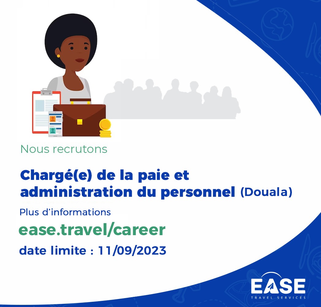 EaseTravelServ's tweet photo. 💼 Nous recrutons actuellement un(e) Chargé(e) de la paie et administration du personnel pour notre bureau de Douala.
Vous êtes à la recherche d'un nouveau défi professionnel ?
👥 Rejoignez-nous.
📩Plus d'informations 👉 https://t.co/41BVF4EP6Z
⏳ Date limite : 11/09/2023 https://t.co/rhukvlOrvk