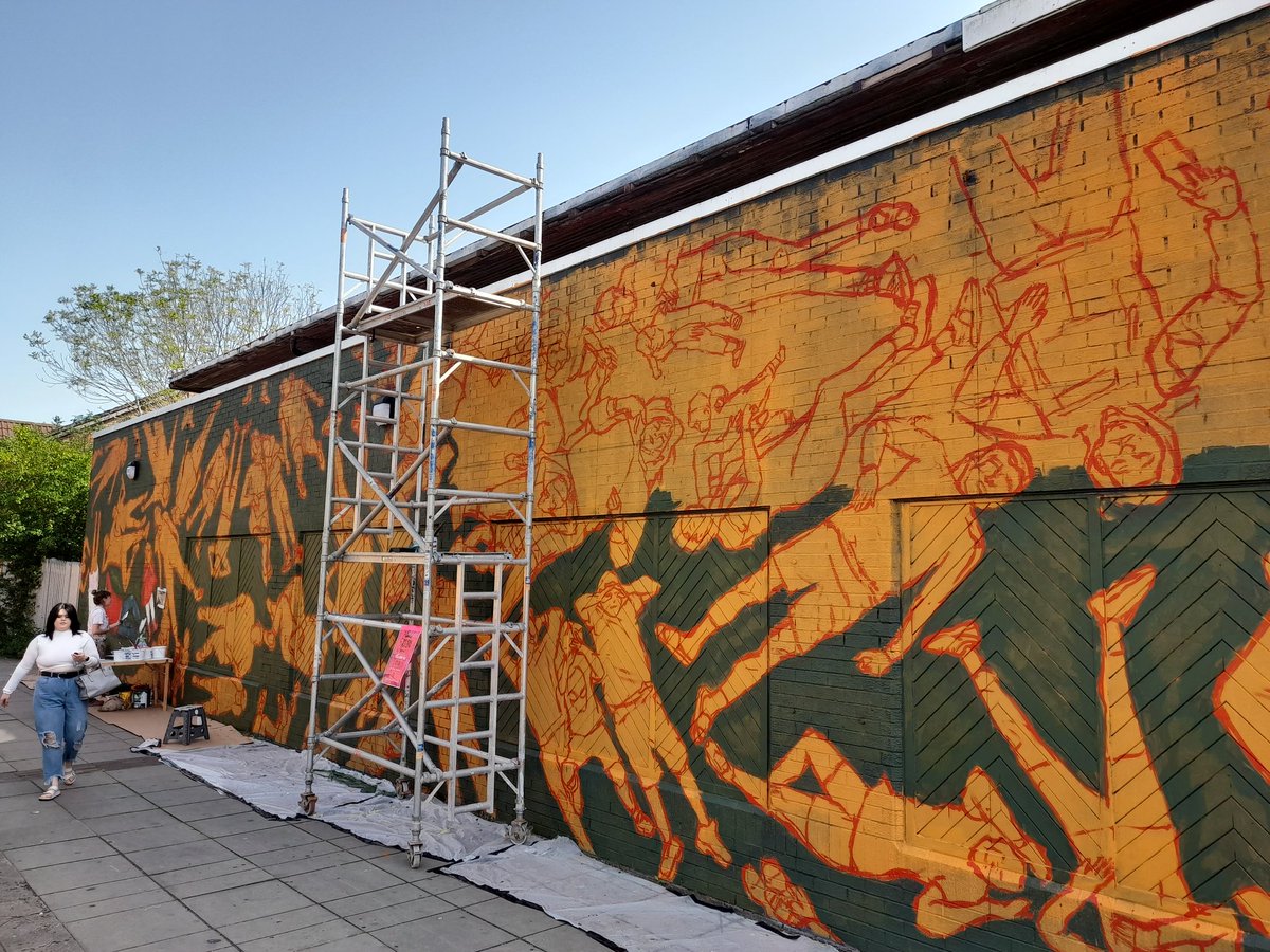 DeAthCardiff's tweet photo. In #StMellons to see street artist Helen Burr's #ReclaimtheSpace mural capturing the spirit of the local community, and to talk public engagement with the amazing @RhiannonWhite84 https://t.co/0gea2Mfcb0