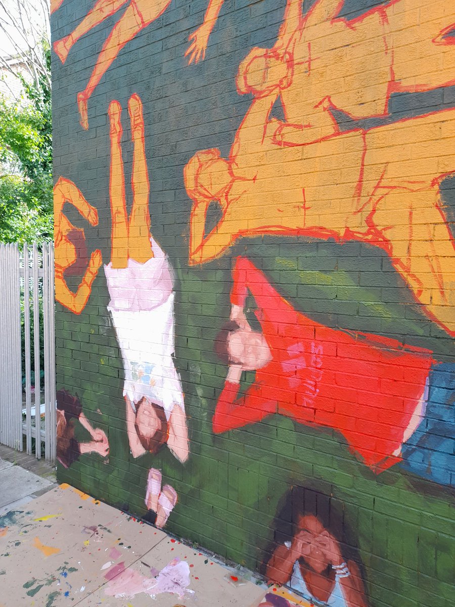 DeAthCardiff's tweet photo. In #StMellons to see street artist Helen Burr's #ReclaimtheSpace mural capturing the spirit of the local community, and to talk public engagement with the amazing @RhiannonWhite84 https://t.co/0gea2Mfcb0