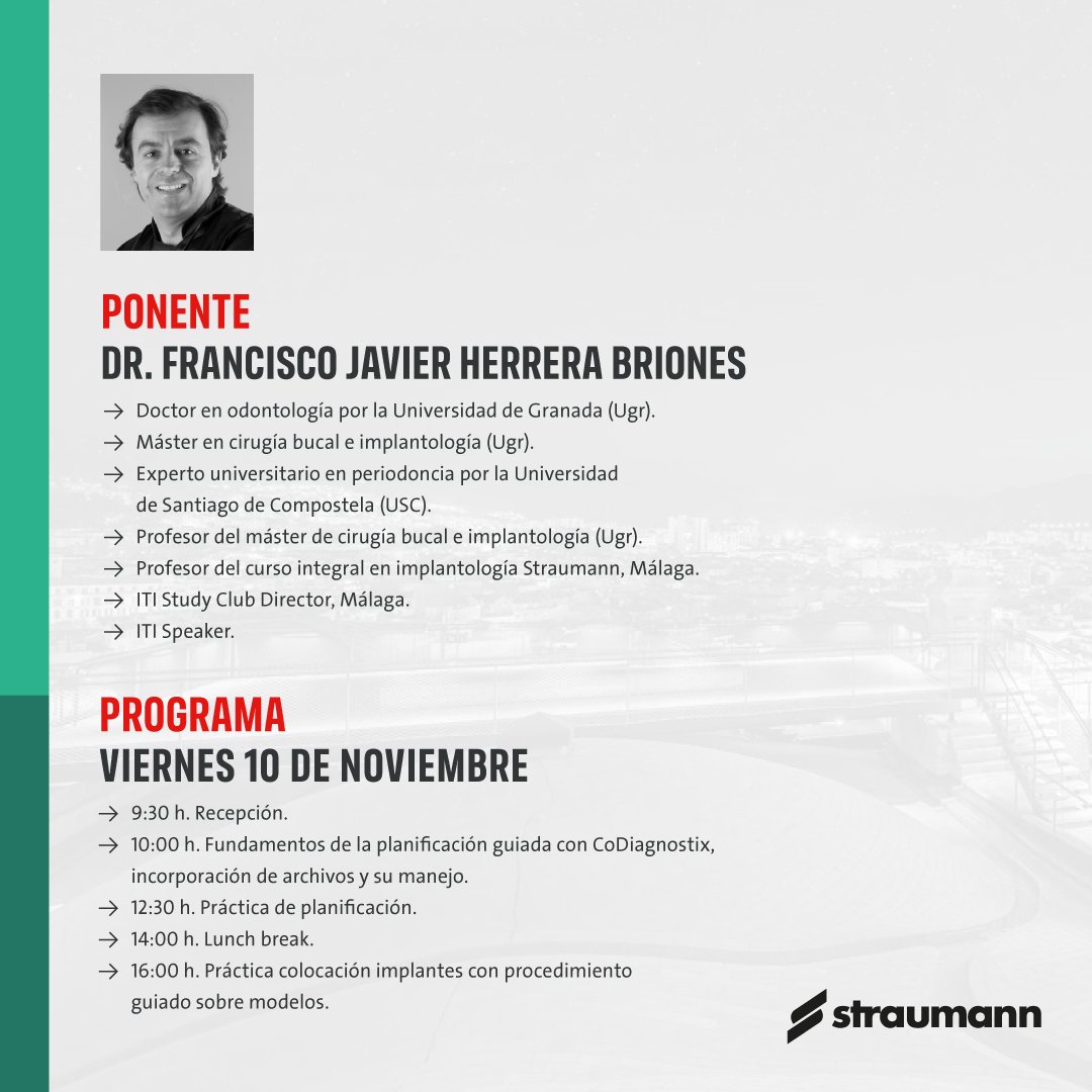 StraumannES's tweet image. ¿Quieres sacarle el máximo rendimiento a nuestro software de planificación digital coDiagnostiX®?

¡Te animamos a participar en esta formación del Dr. Francisco Javier Herrera Briones!

Para más información contacta a este número de teléfono: 689613795, Antonio Tanarro.