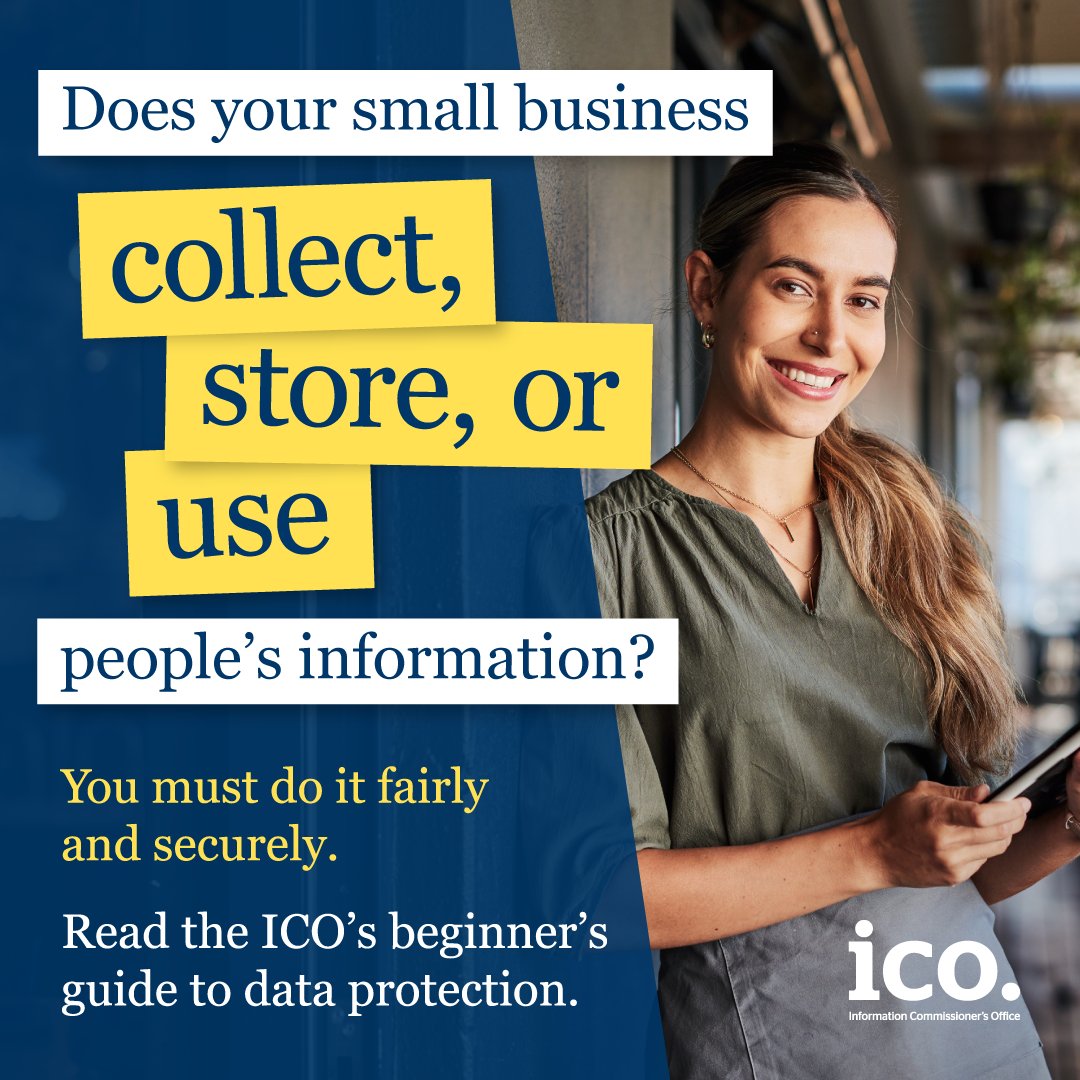 📢Calling all SMEs and sole traders! If you have information about your customers, staff or others, such as their contact details or payment information, make sure you’re using it in the right way.

@ICONews have the resource to help you! ico.org.uk/for-organisati…

#HereToHelpSMEs