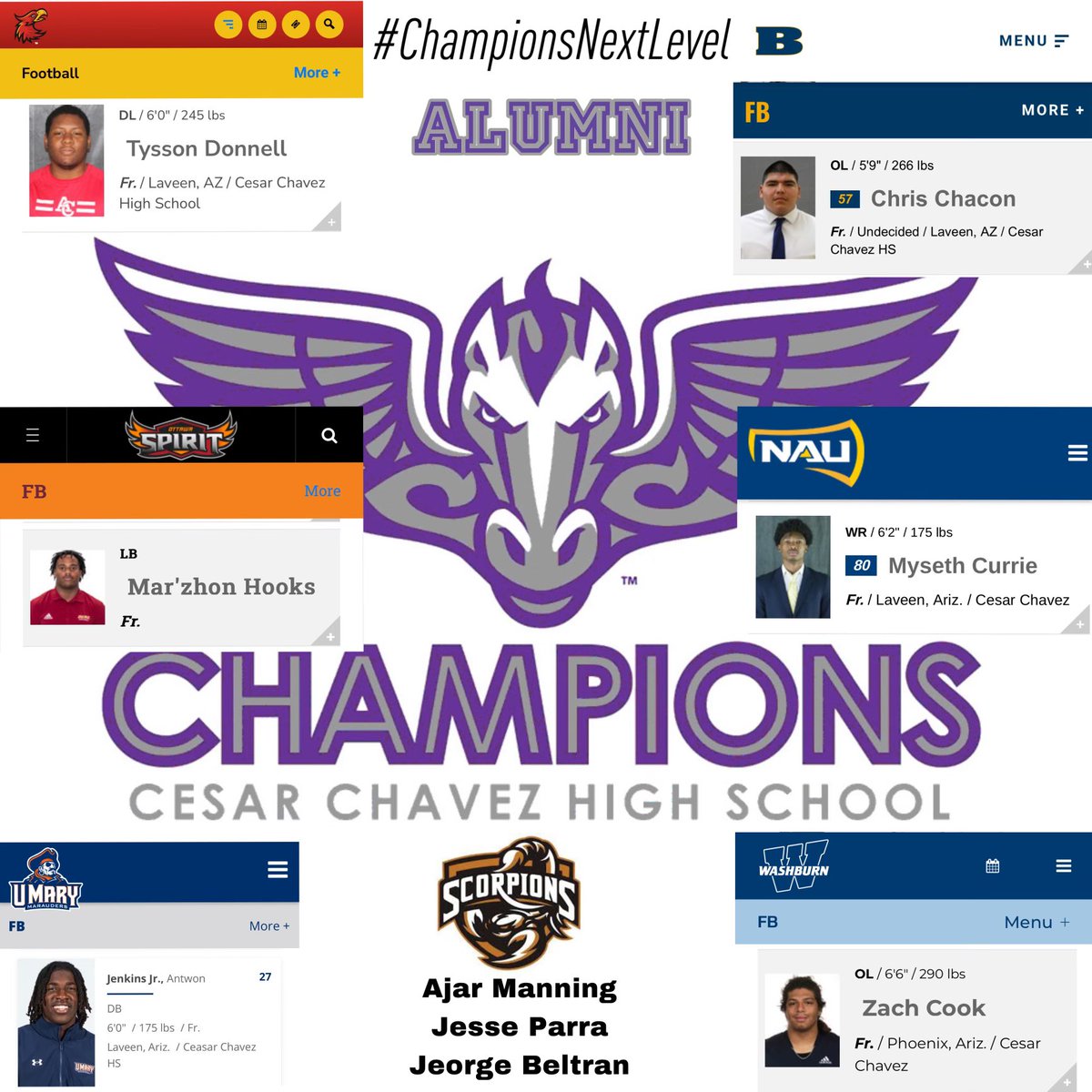 CChavezFB's tweet photo. Want to take a moment to recognize our C/O 23 Cesar Chavez Champions that are now at the college level playing ball! Best of luck this season! 
#ChampionsNextLevel
#RecruitChavez https://t.co/JharjWGyIm