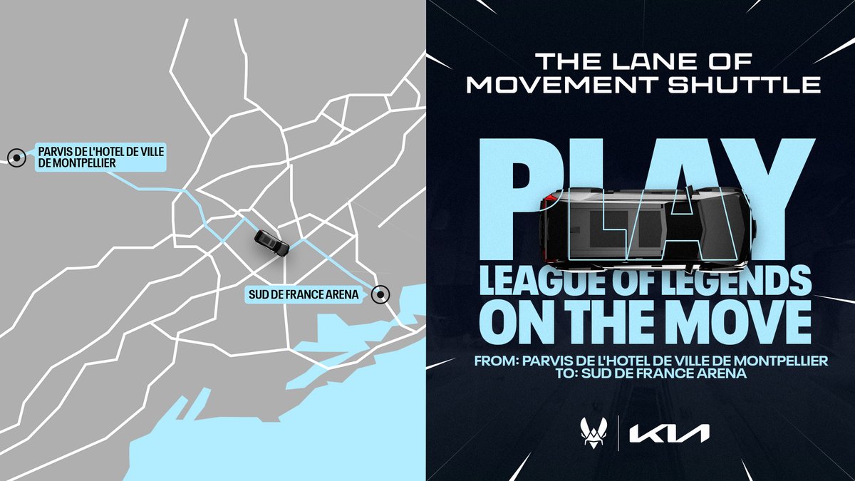 The lane has been set 🚗 Join us at Parvis de la mairie and fight while you are on the move until we make it to the Sud de France Arena. Limited space available so sign up now at billetweb.fr/kia 👈🏻 #LaneOfMovement