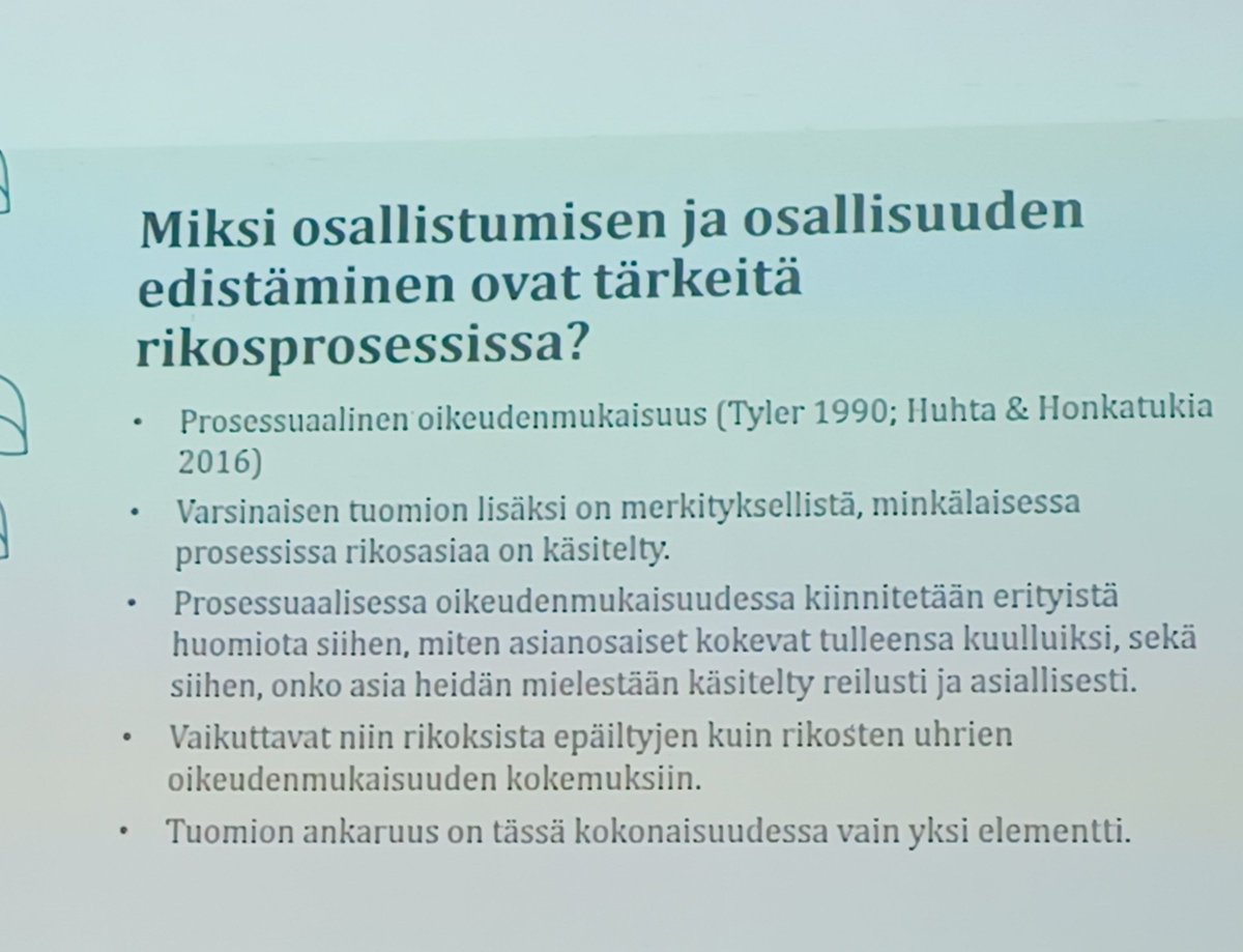rets_asiamies's tweet photo. @PekkarinenElina: #rikosprosessi'ssa on kiinnitettävä huomiota asianosaisten osallisuuteen ja kuulluksi tulemiseen. @RETSaatio #kriminaalityönfoorumi2023 https://t.co/kPzYuLMDHH