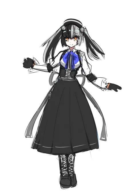 雑ラフ久しぶりのおバイク擬人化はボニーちゃんロングスカートにしたいけどパーツが描きこめなくなるやつ 