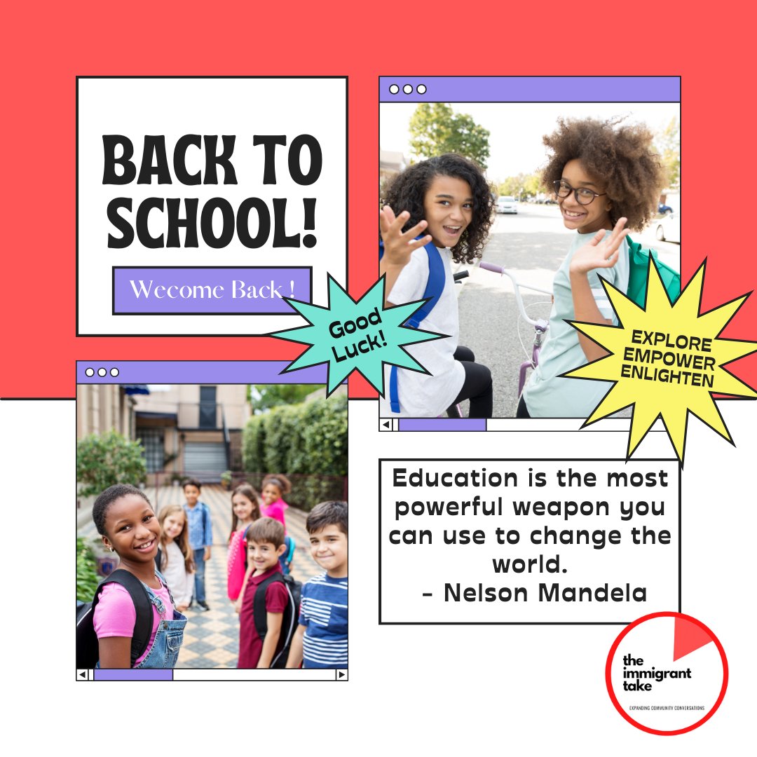 immigranttake's tweet photo. Embrace the opportunity to learn, grow, and conquer new horizons. Your journey back to school is the first step toward an amazing future! Good luck students, wishing a happy &amp; successful new school year! 

Tune in to our new episode  to ensure your child's smooth transition! ⬆️ https://t.co/nV2QrJ4gF7