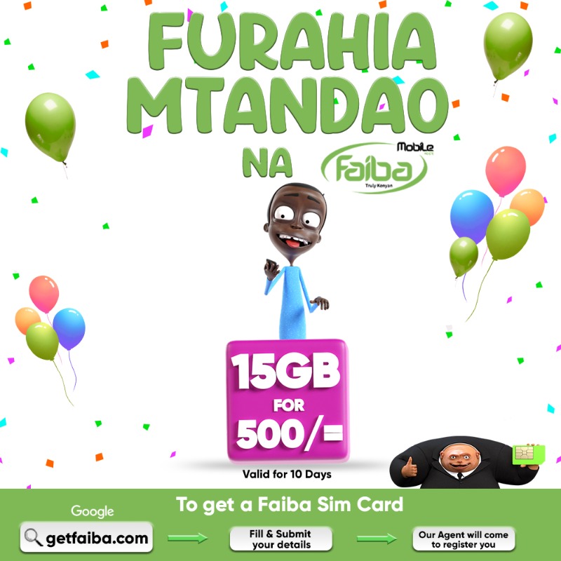 FaibaMobile's tweet photo. Mbona Unazima DATA? Acha Za Ovyo!

Tuko Na DEAL FITI ZA DATA Uki Join The Fastest, Affordable &amp; Most Reliable Smartphone Network Today!

1. Click https://t.co/PdGfaWxNGz
2. Fill and Submit your Details.
3. Our Agent will Contact &amp; Register you.

#FaibaMobile #GetFaiba