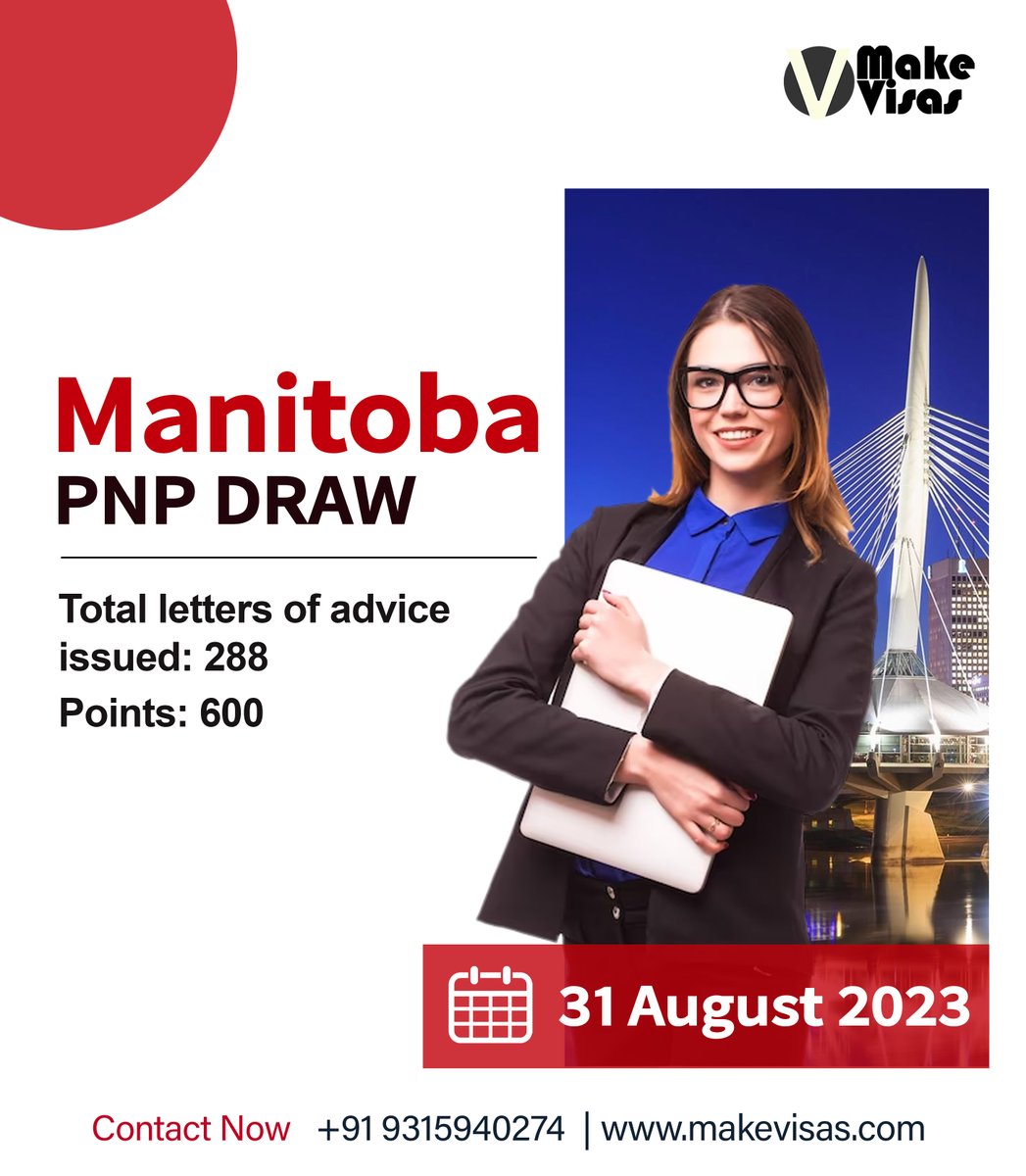 makevisas's tweet photo. Manitoba held its first region-specific draw of the year on August 30. In this draw, 288 candidates in the Skilled Worker stream of the Manitoba Provincial Nominee Program (MPNP) received invitations to apply for nomination.

Contact:- Make Visas
Call - +919315940274 https://t.co/sjHDPvZ3tn