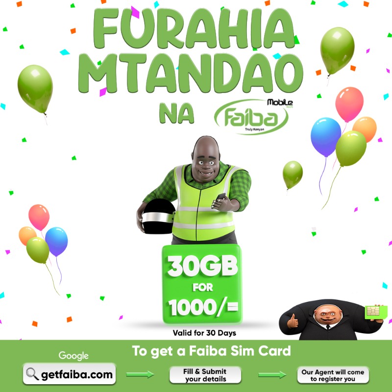FaibaMobile's tweet photo. Mbona Unazima DATA? Acha Za Ovyo!

Tuko Na DEAL FITI ZA DATA Uki Join The Fastest, Affordable &amp; Most Reliable Smartphone Network Today!

1. Click https://t.co/PdGfaWxNGz
2. Fill and Submit your Details.
3. Our Agent will Contact &amp; Register you.

#FaibaMobile #GetFaiba