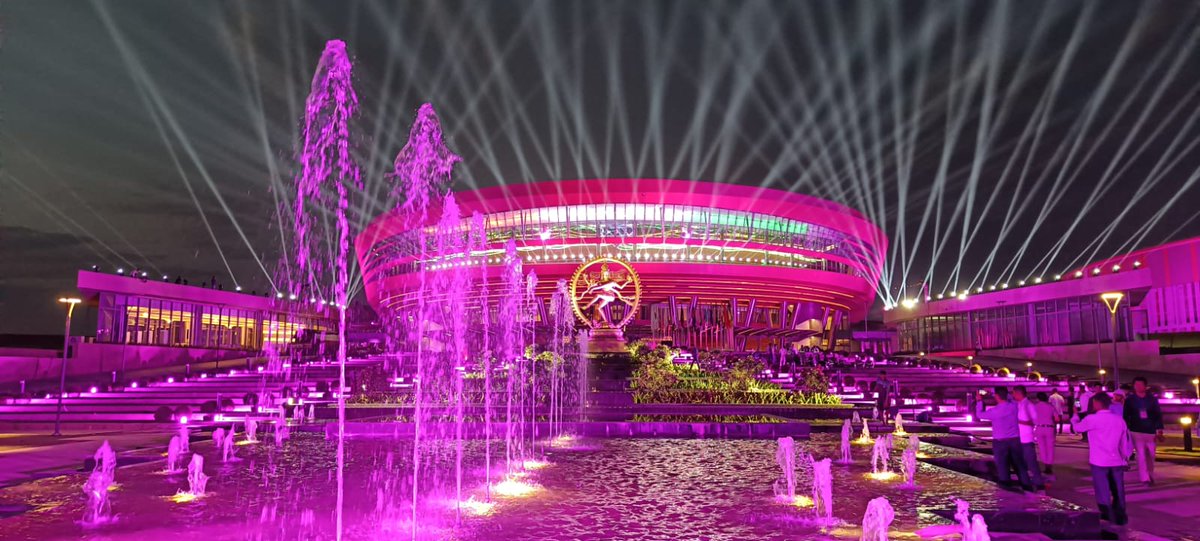 In Pictures | Bharat Mandapam with all its vibrant glory at Night! @g20org #G20SummitDelhi #G20India