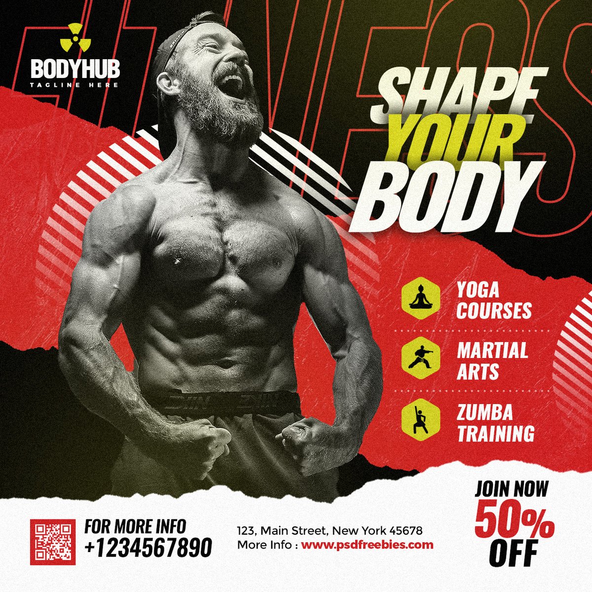 Introducing the our Free Fitness Gym Club Promotion Social Media Post PSD.
Download Link &gt;&gt; psdfreebies.com/psd/fitness-gy…

#freepsd #psd #gympost #gym #fitness #yoga #workout #freedesign #psdtemplate #bodybuilding #socialmediapost #postdesign  #trainingpost
