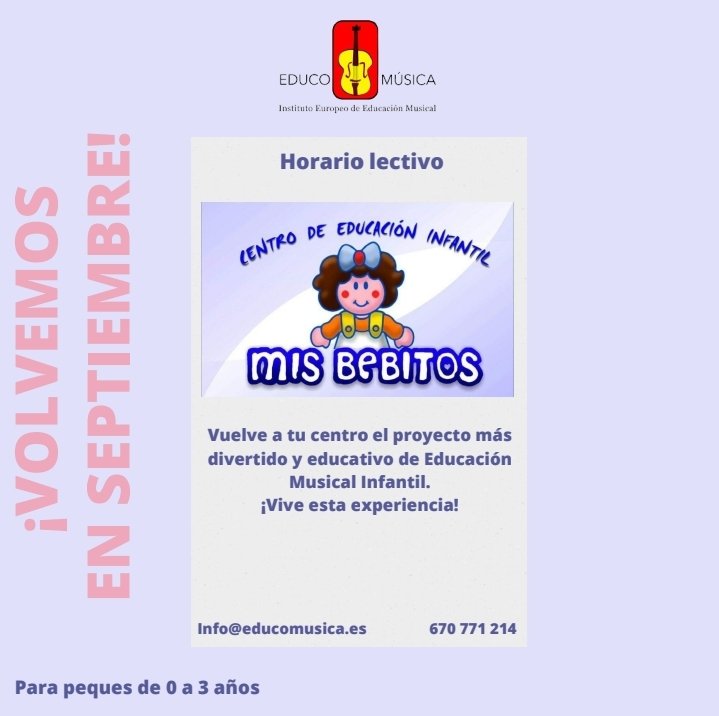 Educo_Musica's tweet photo. Volvemos a #ceilasdueñas

Nuevos talleres, nuevas experiencias y nuevos profes. Prepárate porque en septiembre, estaremos de vuelta contigo con los mejores talleres de #Pinturacreativa, #Danza, #Musicaymovimiento, #TeatroMusical y mucho más...

Llámanos e infórmate https://t.co/xmuIEdOmox