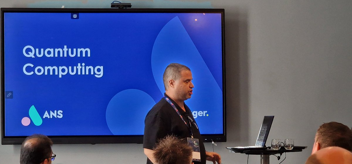 CNHuntingford's tweet photo. My pal Alvaro explaining quantum computing at @ANSGroup #TechComm23.. this dude is a genius! https://t.co/KCsWDfDxcf
