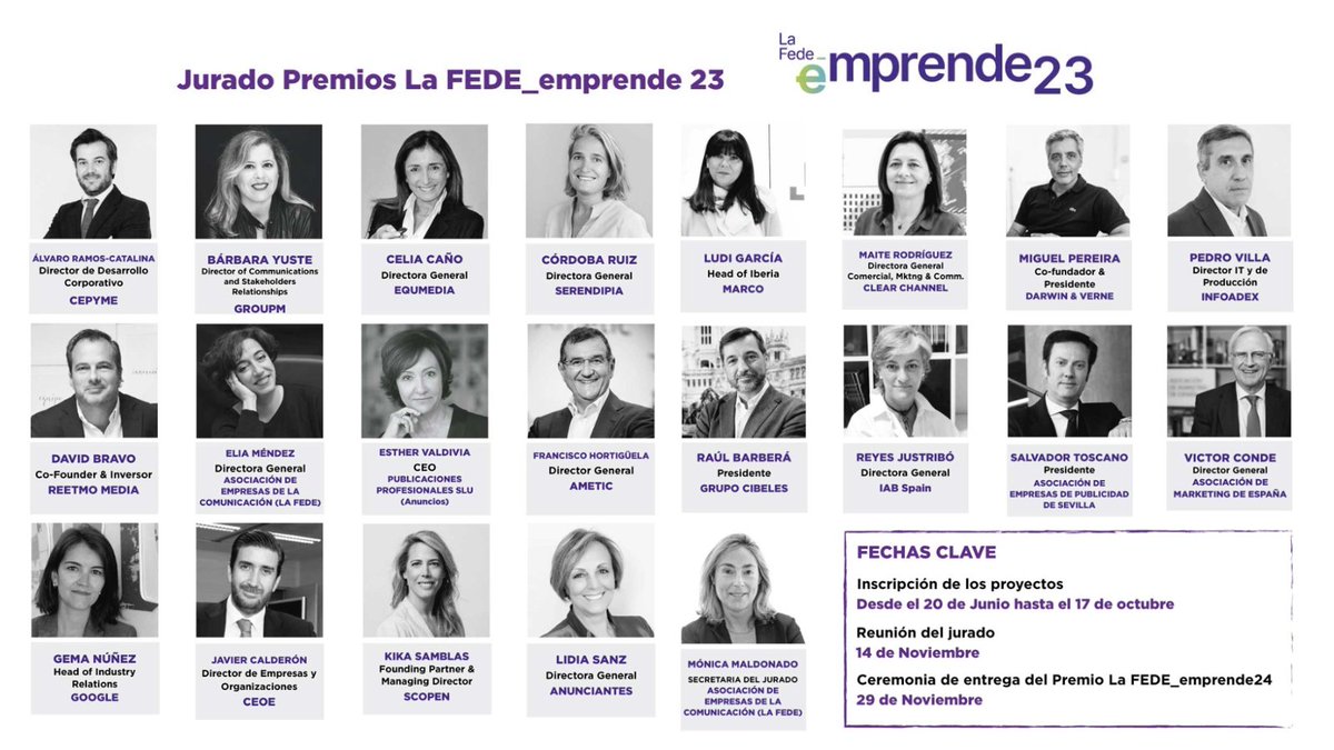 SCOPEN_es's tweet photo. .@lafedepubli anuncia el jurado de la VI Edición de los Premios #LaFEDEEmprende23🏆

El jurado estará formado por reconocidos profesionales del sector, entre ellos @kikasamblas, Managing Director &amp; Partner de #SCOPEN

Inscríbete antes del 17 de octubre - https://t.co/OSiimd0UgV https://t.co/f9KtIXkgst
